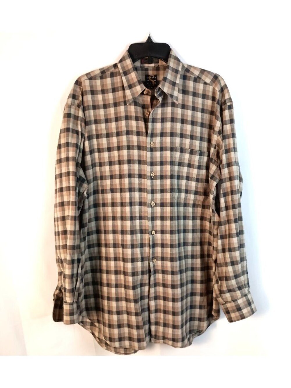 Robert Talbott Studio ML Tan Check Dress Shirt Cotton Long Sleeve Pocket $128